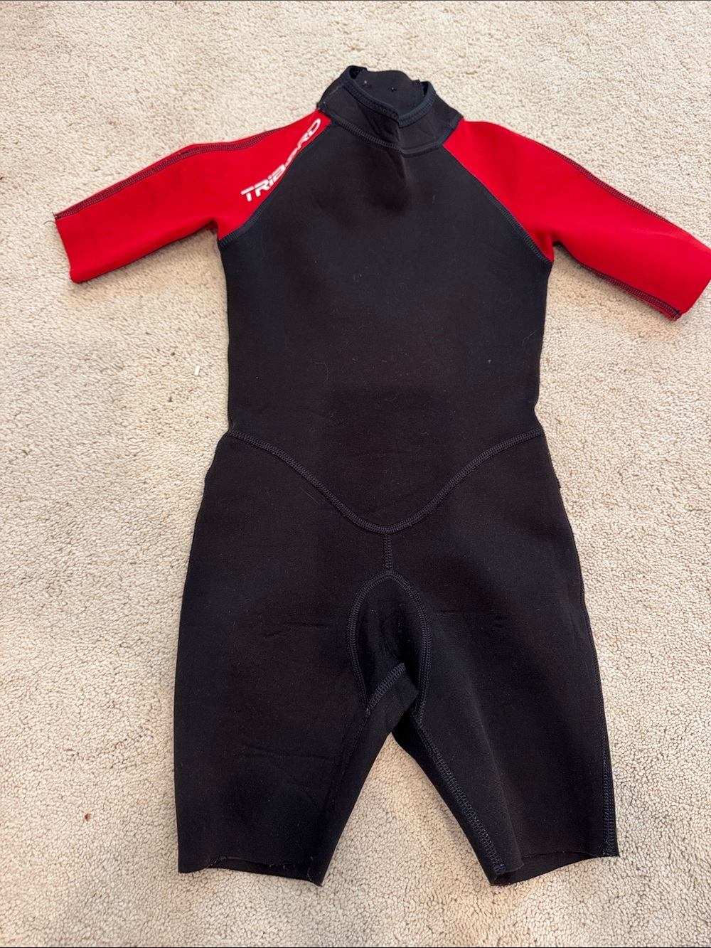 Kids Short Sleeve Neoprene One-Piece Wetsuit - Black & Red